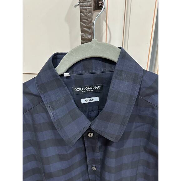 Dolce & Gabbana Gold Slim Fit Plaid Cotton Button Down Shirt - Picture 5 of 6